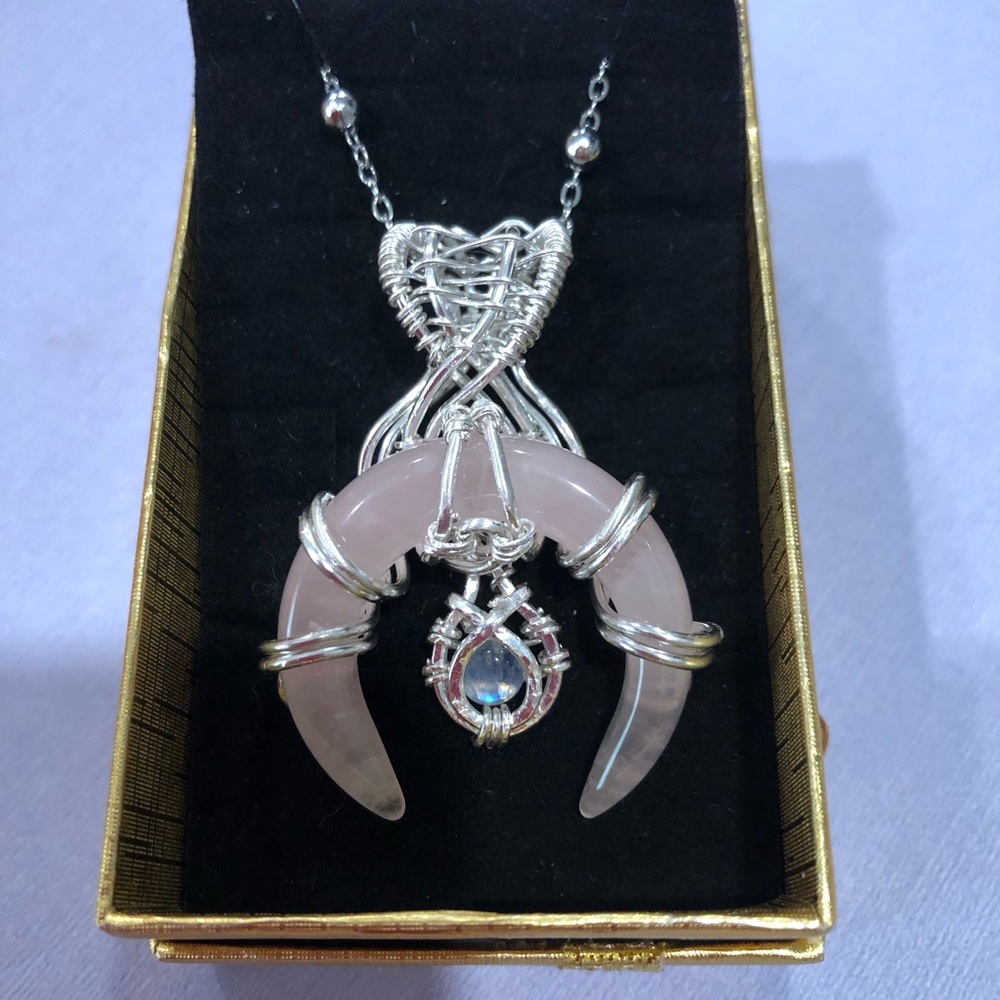 S925 rose quartz rainbow moonstone stones for love and new beginnings 18in chain
